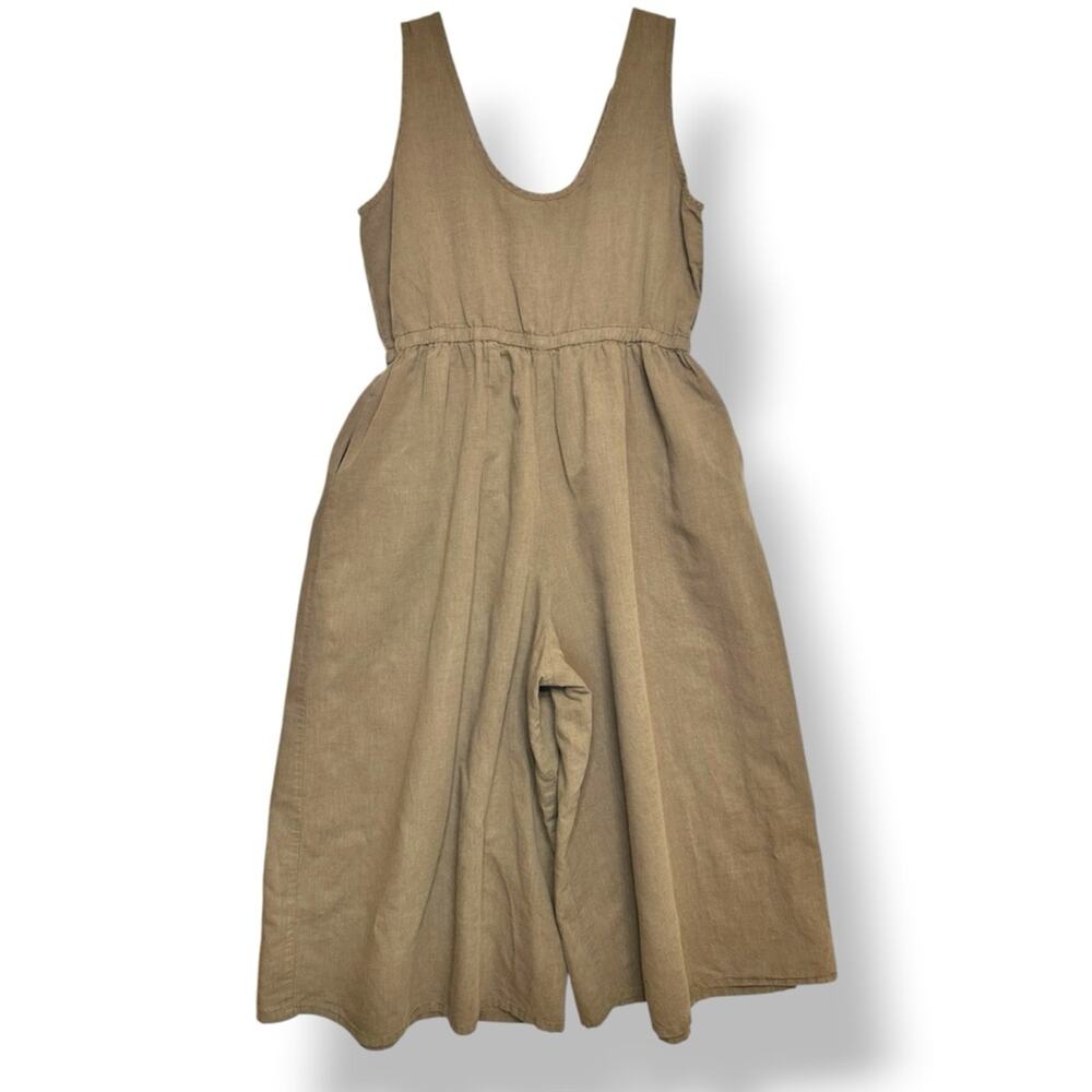 Sleeveless Wide-Leg Linen Romper in Olive Sz M/L - Picture 4 of 4